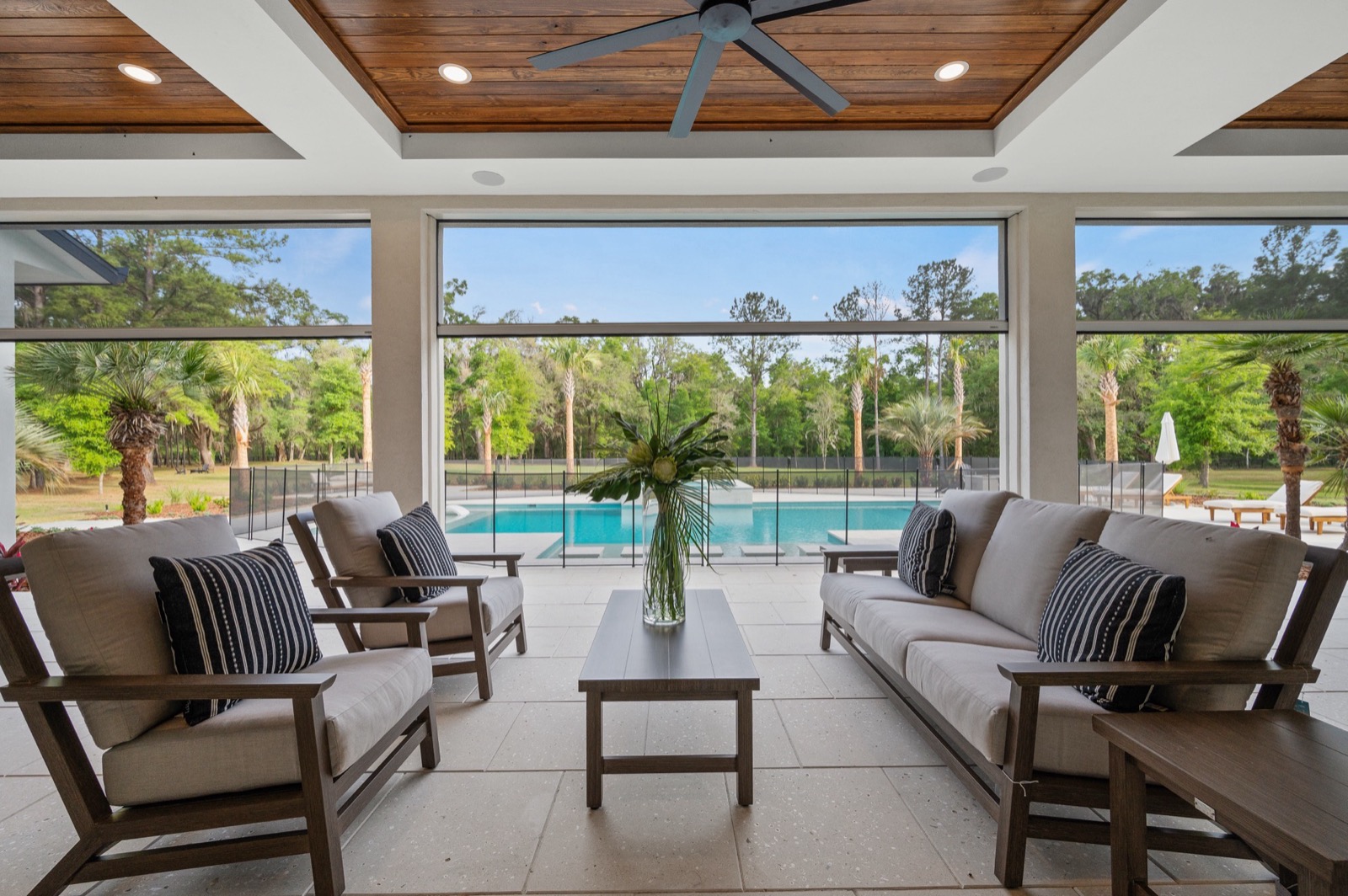 Covered lanai enclosed with motorized screens