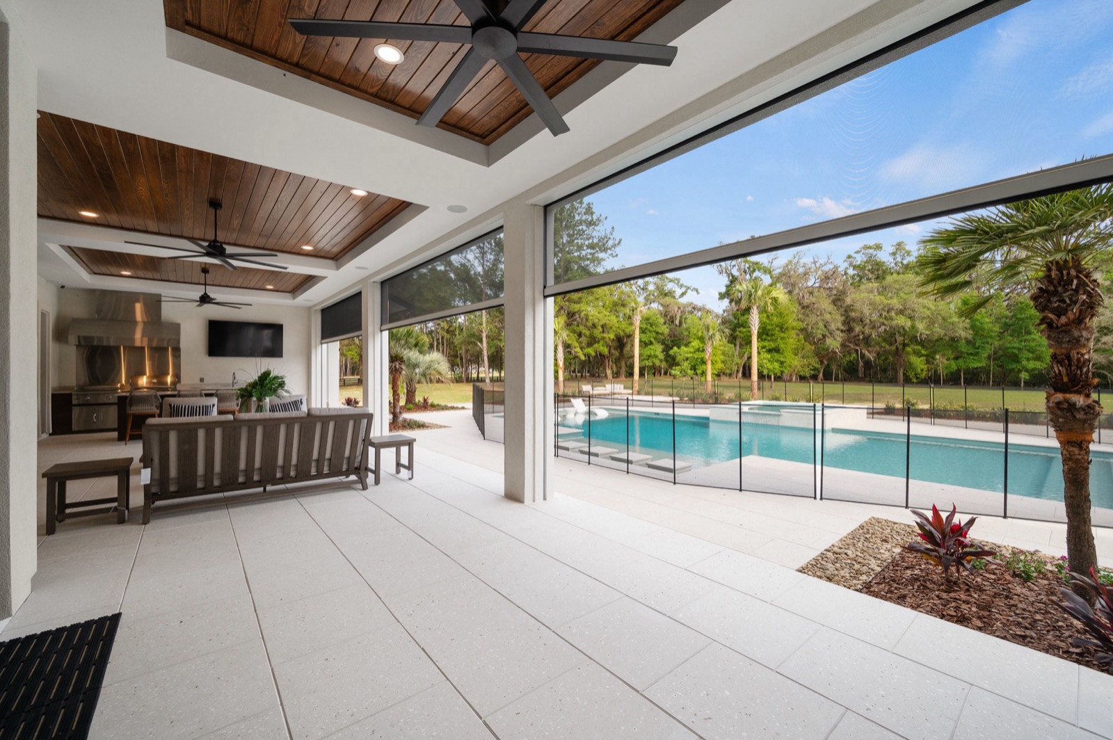 Motorized porch screens preserving the view